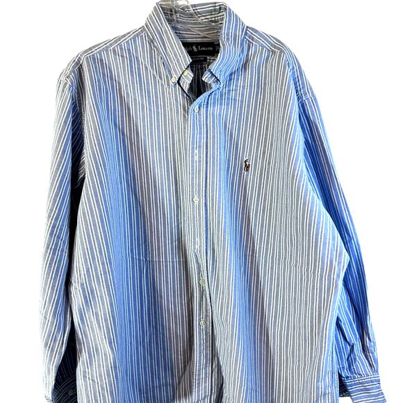 Striped Polo Button down Sz 34/35 17.5 - Picture 1 of 4